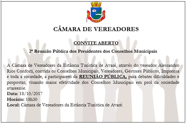 Convite: 2ª Reunião Pública dos Presidentes dos Conselhos Municipais