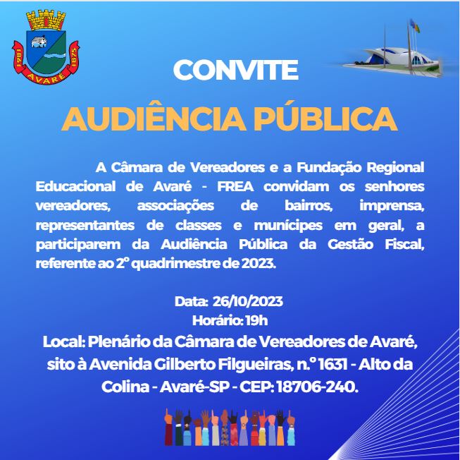 Audiência Pública sobre Gestão Fiscal do 2º Quadrimestre da FREA ocorre no dia 26